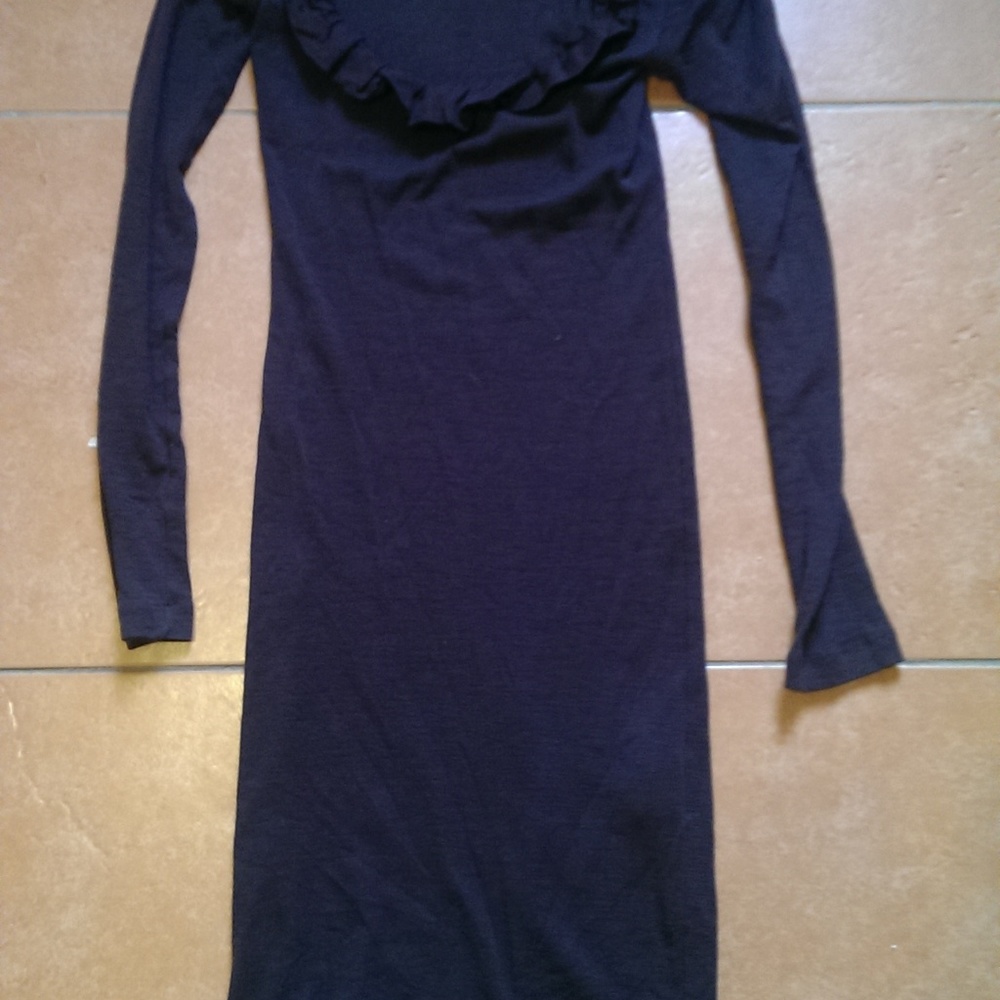Kookai Dark Espresso Brown Wool Ruffle Dress